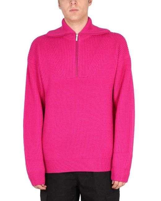 Drole de Monsieur Pink Ribbed Sweater. for men