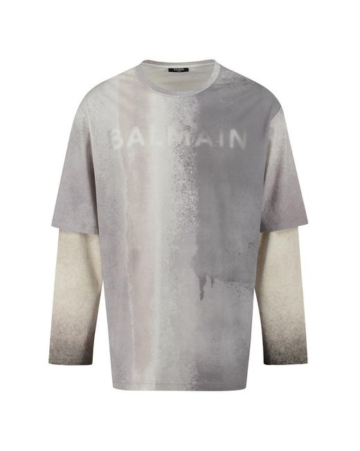 Balmain Gray Cotton Crew-neck T-shirt for men