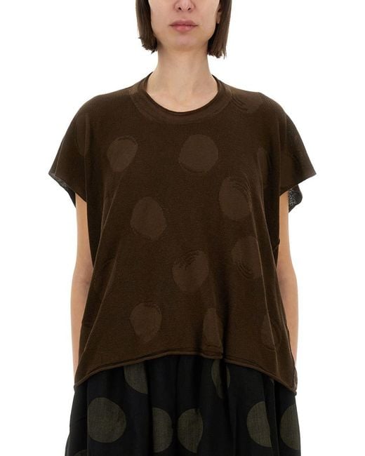 Uma Wang Black Knit Top With Polka Dot Pattern