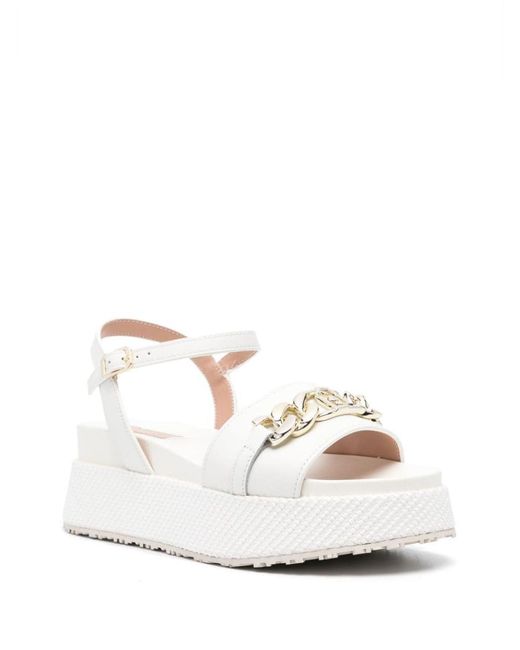 Liu Jo White Leather Sandals With Platform And Logo Plate