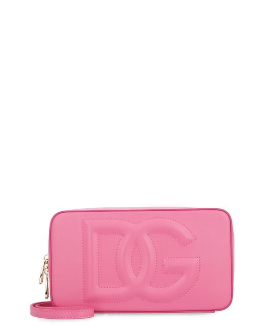 Dolce & Gabbana Pink Dg Logo Leather Camera Bag