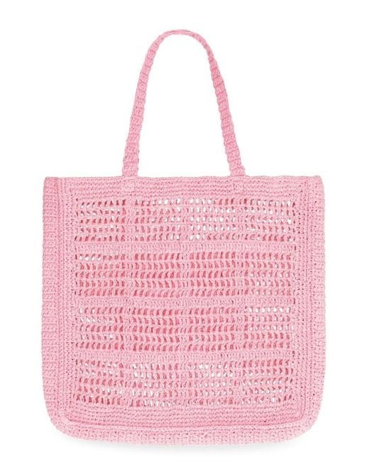 Double T Raffia Tote Bag in Pink - Tory Burch