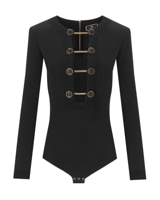 Elisabetta Franchi Black Bodysuit With Buttons