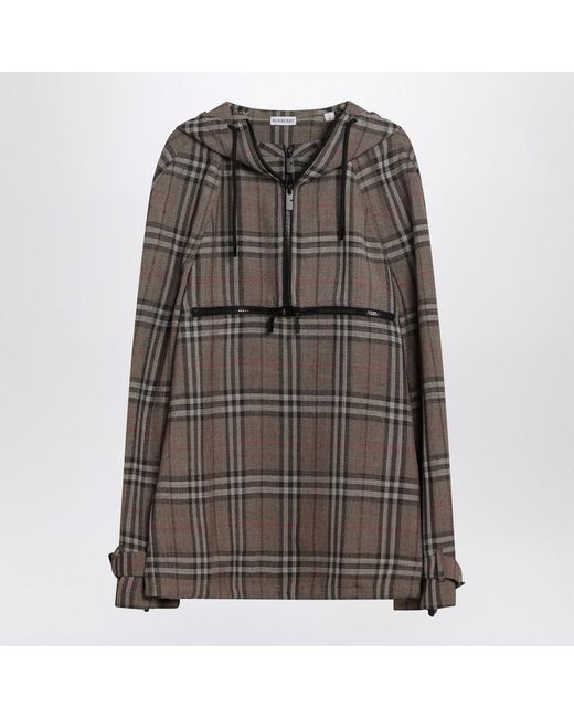 Burberry Gray Half-Zip Jacket With Check Pattern for men