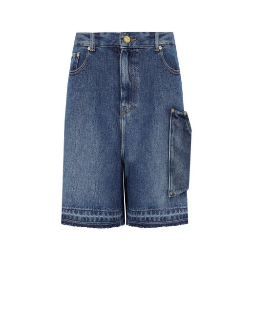 【関税＆送料込み】Ganni Blue Denim Bermuda Shorts Mid Blue Vintage Blue Denim Shorts | GANNI US