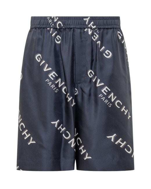 Givenchy Blue Silk Shorts With Logo for men