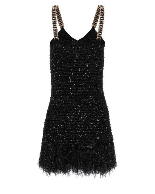 Balmain Black Tweed Fringe Mini Dress