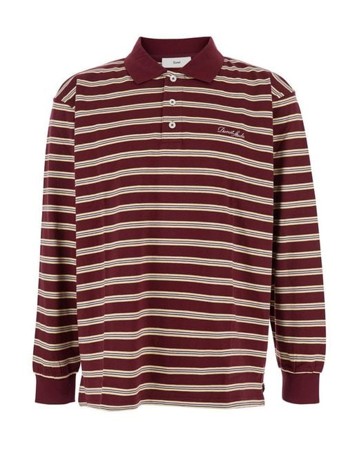 DUNST Red Bordeaux Sweater With All-Over Striped Motif And Front Logo