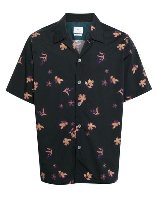 PS by Paul Smith Black Floral-print Cotton Shirt for men