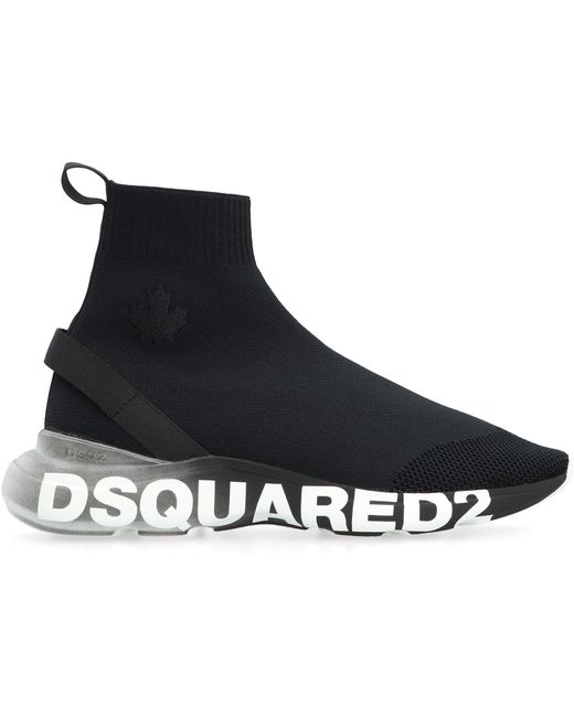 DSquared² Black Fly Knitted Sock-Style Sneakers for men