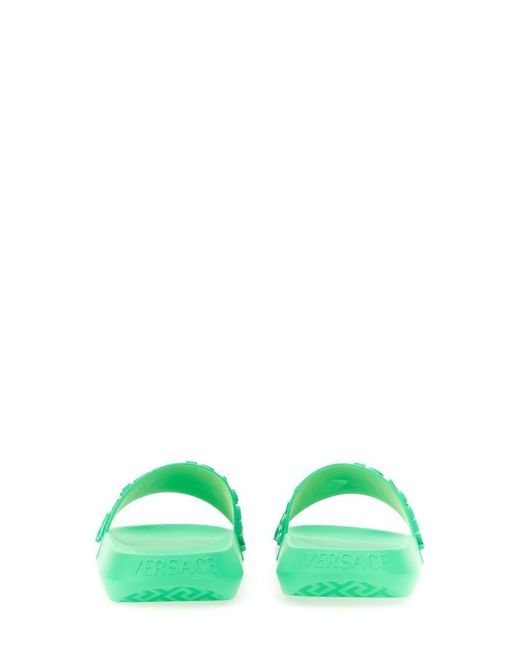 Versace Green Slide Sandal With Logo for men