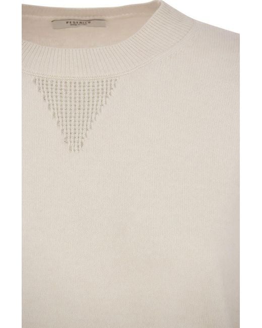 Peserico White Crew-neck Sweater In Wool, Silk And Cashmere Blend