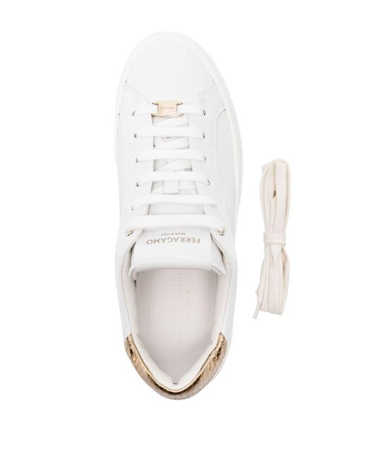 Ferragamo White Platform Leather Sneakers