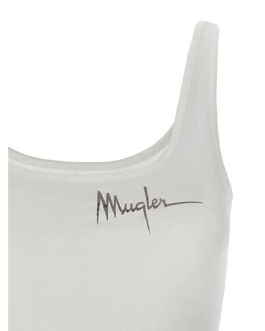 Mugler White Logo Print Bodysuit Underwear, Body