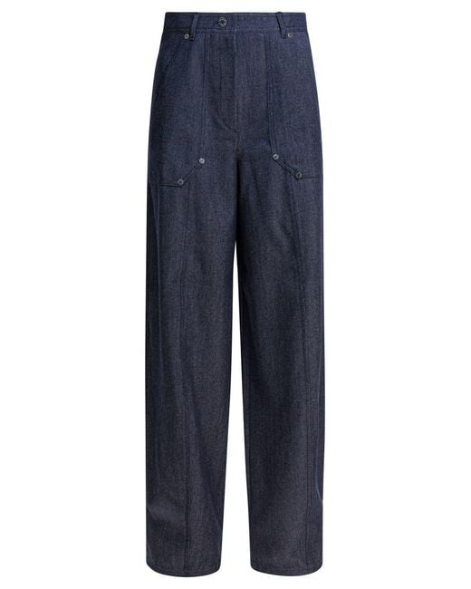 Max Mara Blue Denim-Effect Wool Pants