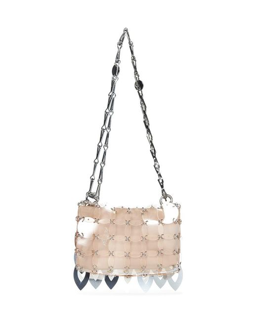 Rabanne White Nano Sparkle Leaves Shoulder Bag