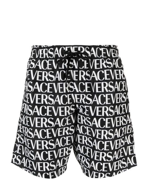 Versace Black Logo-print Swim Shorts for men