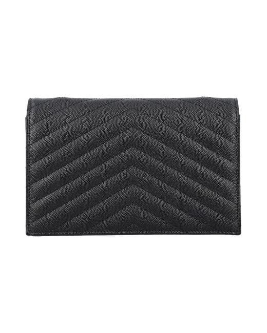 Saint Laurent Black Cassandre Chain Wallet
