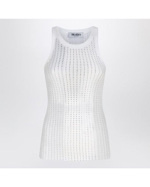 The Attico White Tank Top With Rhinestones