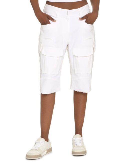 Givenchy White Cotton Cargo Bermuda Shorts