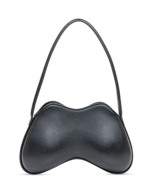 DIESEL Black Leather Shoulder Bag With Metallic Logo