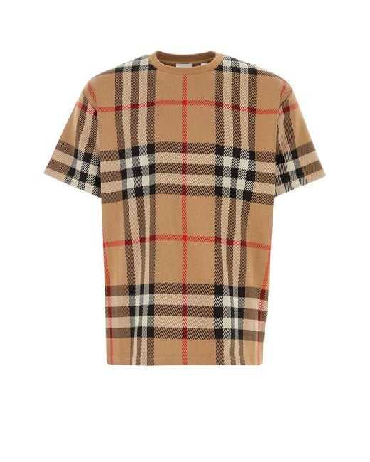 Burberry Brown Wells Check-patterned Boxy-fit Silk And Wool-blend T-shirt for men