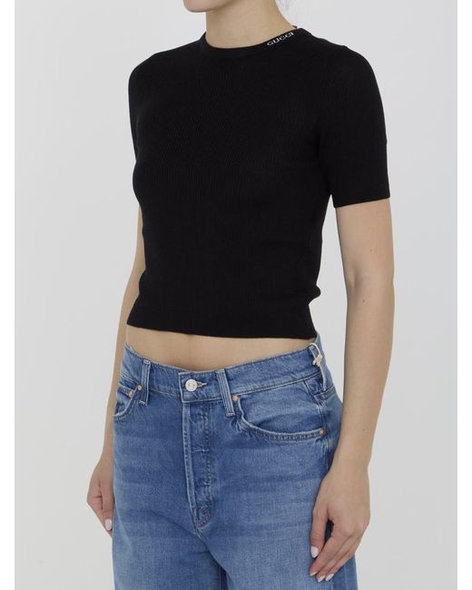 Gucci Black Wool And Silk Top