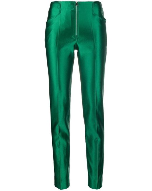 Victoria Beckham Coated-finish Skinny Trousers in Green | Lyst