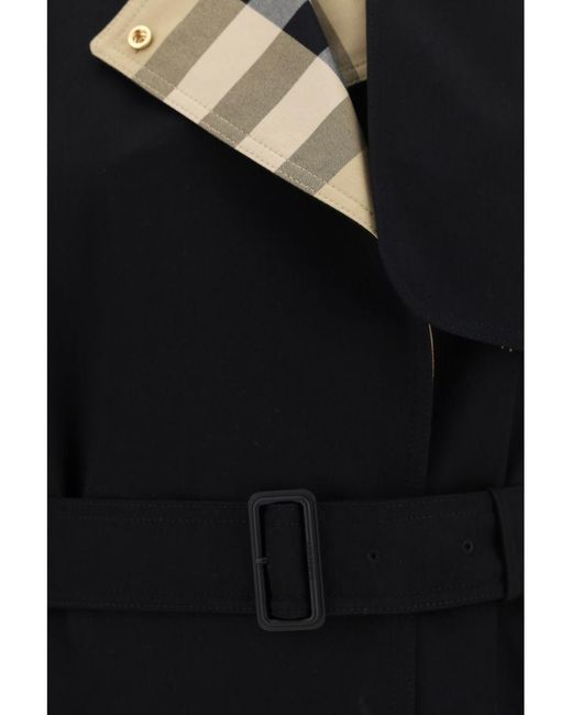 Burberry Black Long Check Collar Gabardine Trench Coat