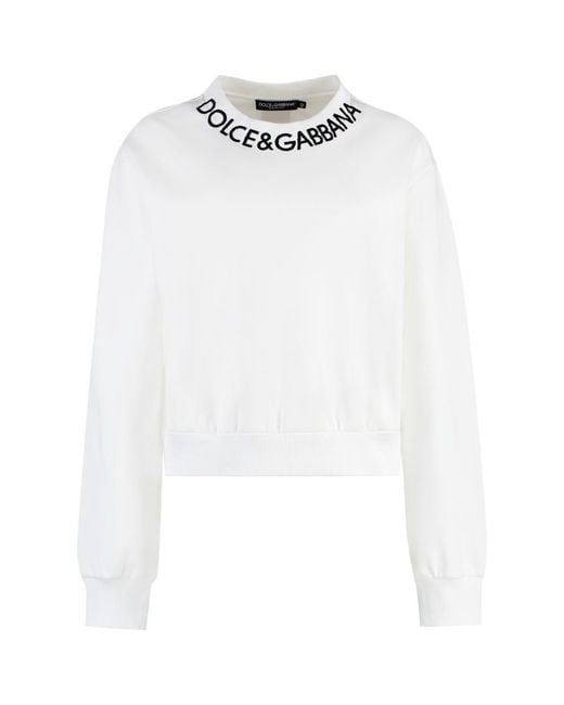 Dolce & Gabbana White Cotton Crew-Neck Sweatshirt