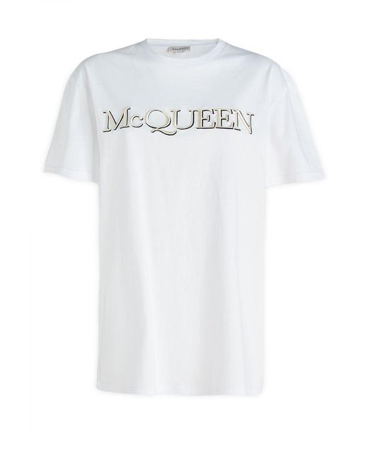 Alexander McQueen White Embroidered Logo Short-sleeve T-shirt for men