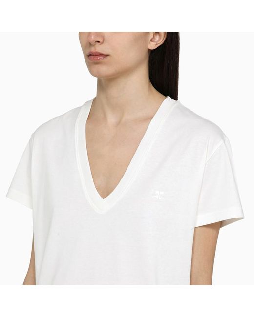 Courreges White Courrèges Cotton V Neck T Shirt