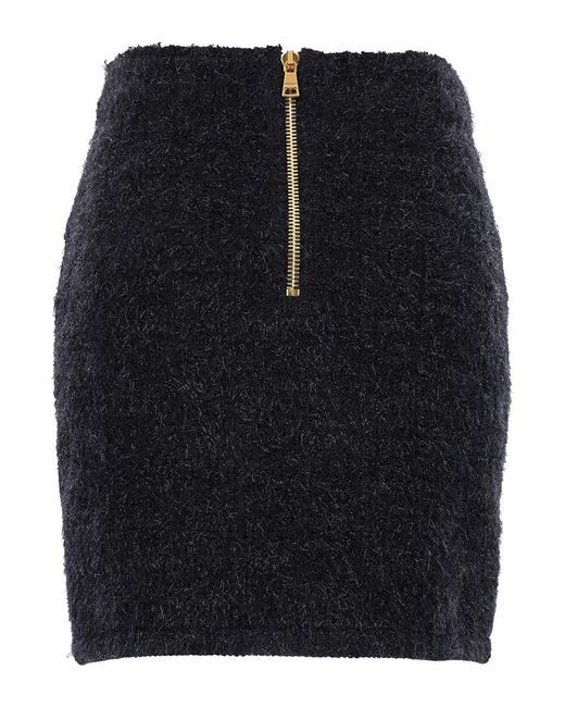 Balmain Black Pencil Mini Skirt With Jewel Buttons
