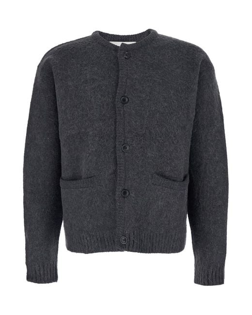 TONYWACK Gray Crew Neck Sweater With Front Pockets And Brushed Effect for men