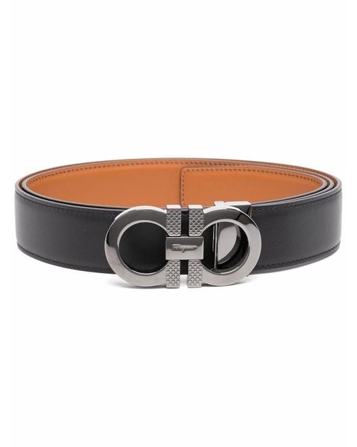 Ferragamo Black Gancini Leather Reversible Beltgancini Leather Reversible Belt for men