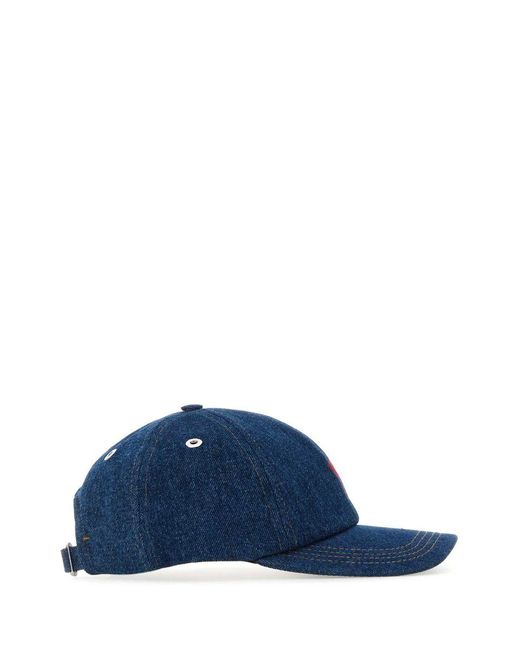 AMI Blue Ami-De-Coeur-Motif Denim Hat