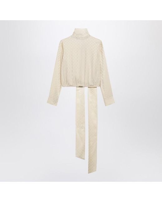 Gucci Natural Ivory Gg Jacquard Wrap Blouse