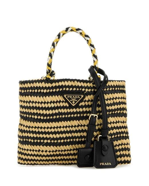 Prada Metallic Two-Tone Raffia Handbag