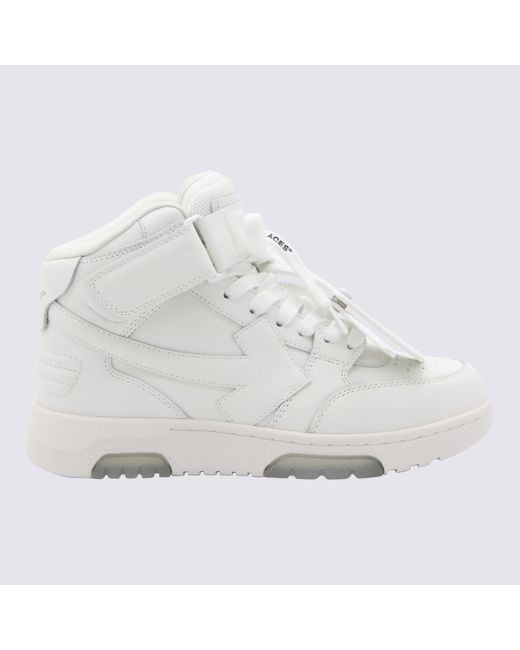 Off-White c/o Virgil Abloh Gray White Leather Out Of Office High Top Sneakers