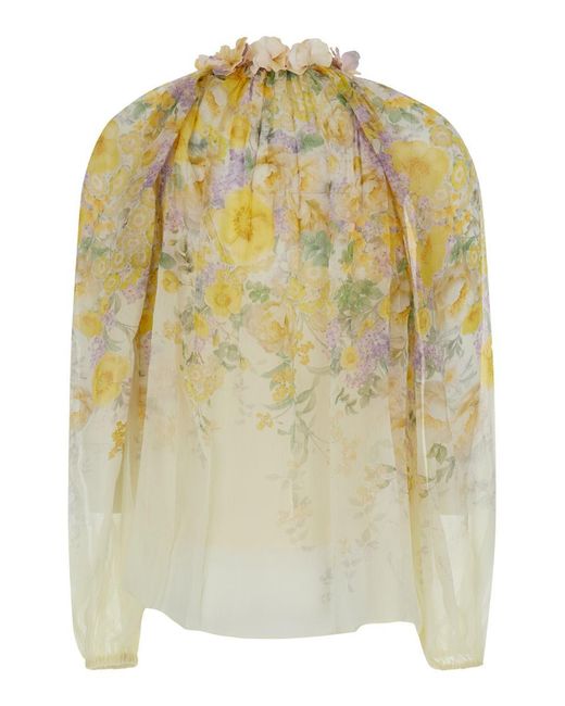 Zimmermann Metallic Blouse With Floral Print