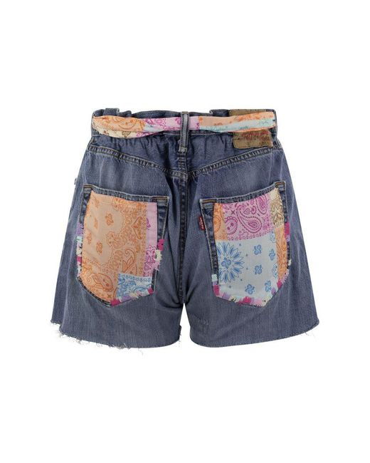 Mc2 Saint Barth Blue Denim Shorts With Belt And Patches