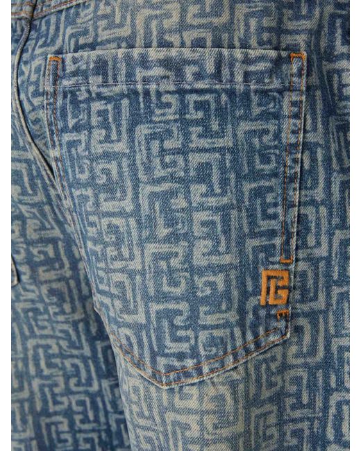 Balmain Blue Monogram Straight Leg Jeans for men