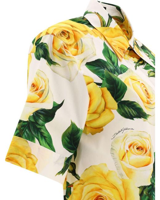 Dolce & Gabbana Metallic Cropped Shirt With Rose-Print