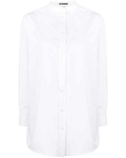 Jil Sander White Band-collar Cotton Poplin Shirt