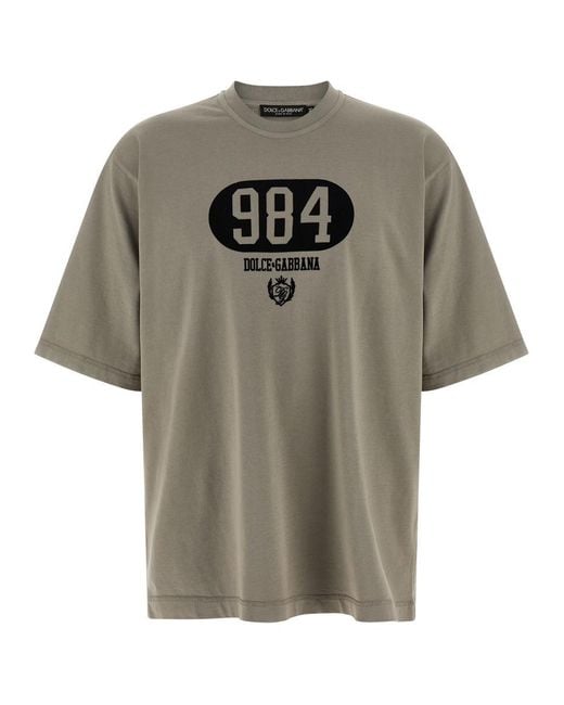 Dolce & Gabbana Gray Flocked Print T-shirt for men