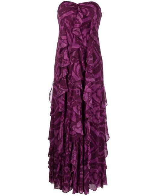 Ralph Lauren Purple Geometric-motif Strapless Gown