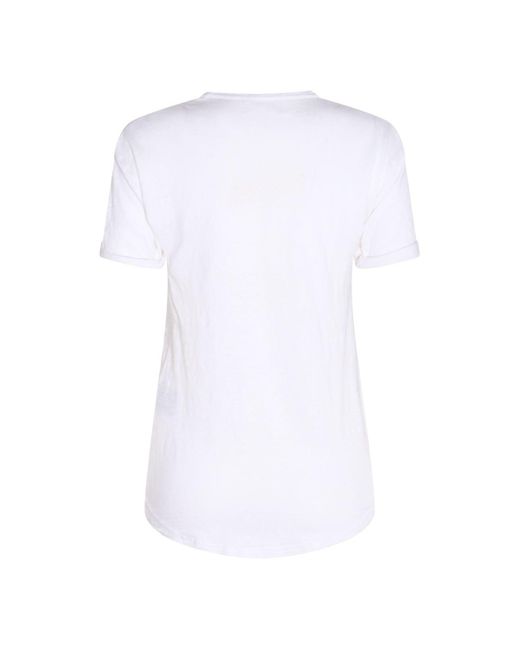 Isabel Marant White Crewneck T-shirt With Contrasting Logo Print In Linen Woman