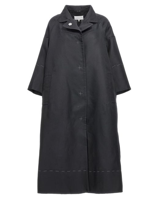 Maison Margiela Black Contrast Stitching Silk Coat Coats, Trench Coats