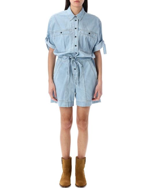 Isabel Marant Blue Relaxed Fit Cotton Chambray Jumpsuit