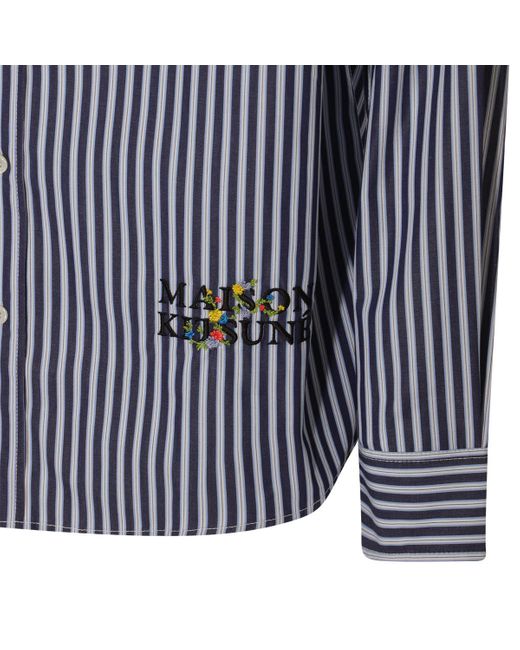 Maison Kitsuné Navy And Sky Blue Cotton Stripes Shirt for men